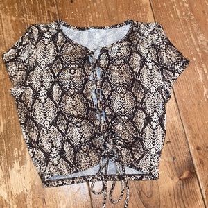 Snakeskin Tie Front T-Shirt (Size S)